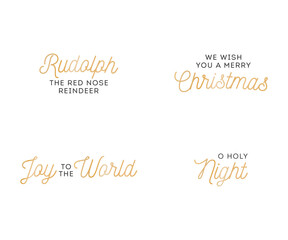 Fototapeta na wymiar Christmas Carol Text, Joy To The World Text, Rudolph The Reindeer Text, Merry Christmas Text, Holiday Song Typography Vector Illustration Background Set