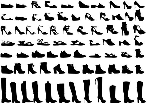 Large collection of fashionable women's shoes.