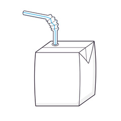 White blank juice or milk carton box with straw isolated