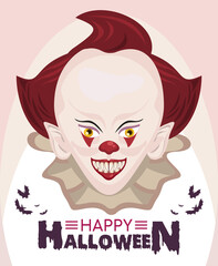 happy halloween horror celebration poster with evil clown