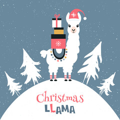 Christmas card with llama. Merry Christmas card