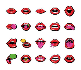 bundle of twenty mouths and lips set icons