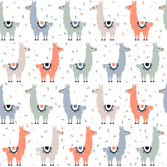 Seamless pattern of llama. Great for fabric, textile. Vector background
