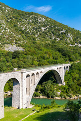 Fototapeta premium Solkan bridhe on the River Soca, Slovenia