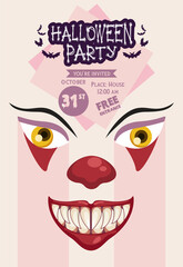 halloween horror party celebration poster with dark clown face