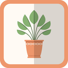 Vector green flat plant in the pot. Simple floral icon with shadow. Cartoon gardening decorative element for design
