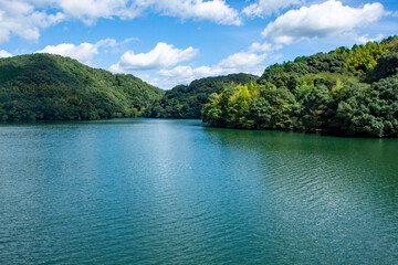 青空と太陽と田園風景　鹿児島県出水市