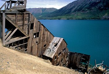 Remnants of Venus Silver Mine in operation from 1908 to 1919, above Tagish Lake, Yukon Territory,...