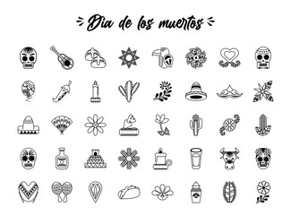 bundle of fourty dia de los muertos set icons
