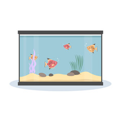 Cute fish fishbowl, fish tank aquarium, vector illustration flat icon