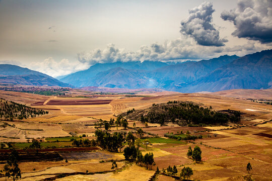 A flat agriculture plain in the Chinchero district northwest of Cusco, near Maras, peru.