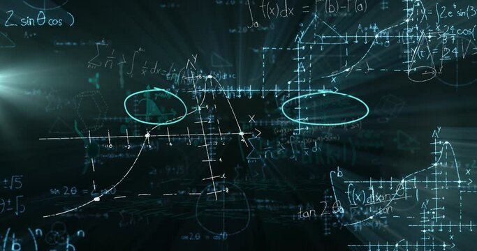 Mathematical equations floating against black background