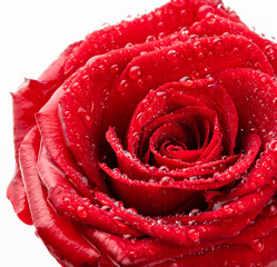 Red rose with dew drops. Isolate on white background