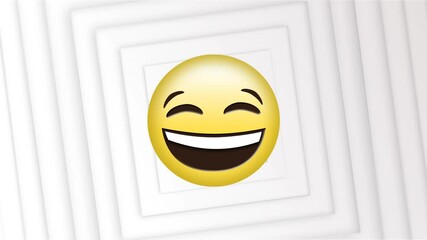 Laughing emoji over multiple moving white diamond shapes 