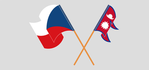 Crossed and waving flags of Nepal and Czech Republic