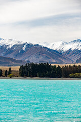 landscape with lake and blue sky and clouds