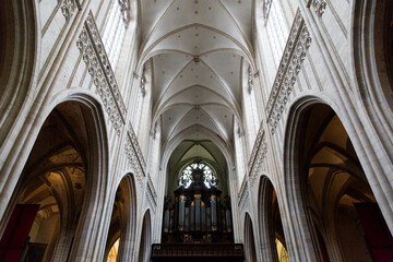 Fototapeta premium ANTWERP, BELGIUM - October 2, 2019: Interiors, paintings, stained glass and details of Notre dame d'Anvers cathedral in Antwerp, Flemish region, Belgium