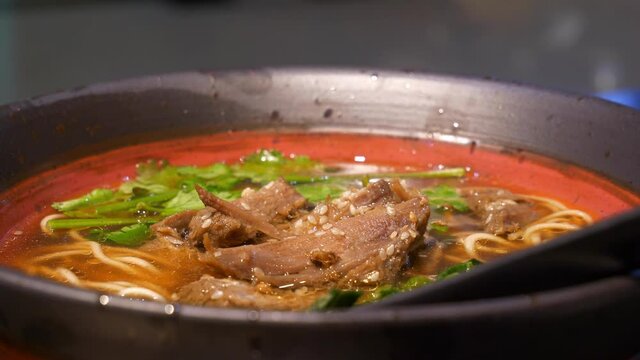 chinese famous street food soup close up slow motion panorama 4k china