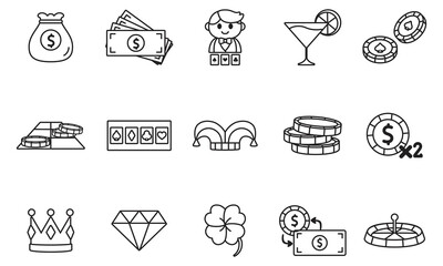 Isolated set group things casino poker game icon- Vector