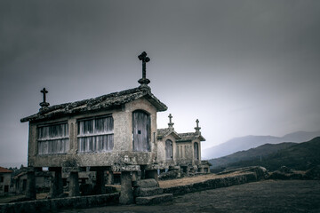 Fototapeta premium Staddle granaries “espigueiros” of Lindoso, Portugal.