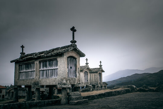 Staddle granaries &ldquo;espigueiros&rdquo; of Lindoso, Portugal.