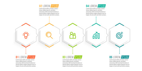 Minimal Business Infographics template. Timeline with 5 steps, options and marketing icons .Vector linear infographic with five conected elements. Can be use for presentation.