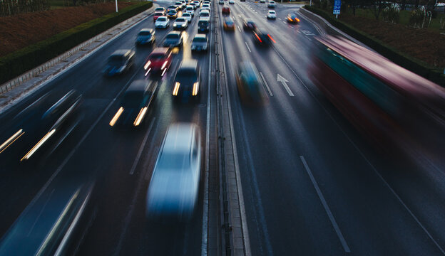 Car lights at night in Beijing, long exposure