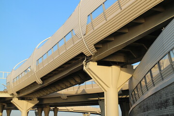 large car overpass with large supports in the evening in autumn