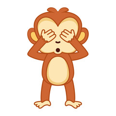 Isolated shy emoji funny orangutan icon - Vector