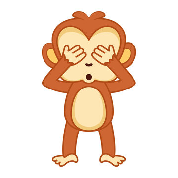 Isolated shy emoji funny orangutan icon - Vector