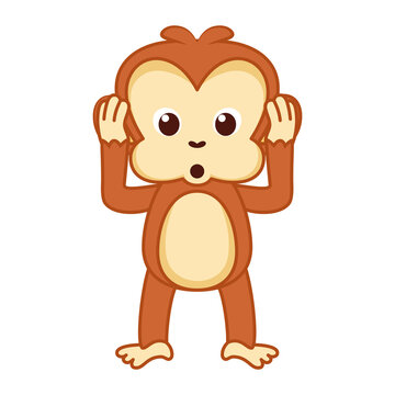 Isolated surprised emoji funny orangutan icon - Vector