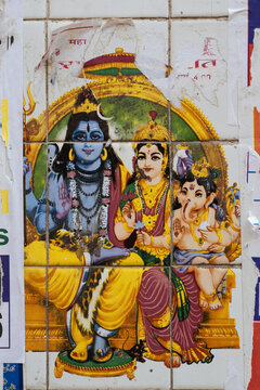 Old Wall Sticker depicting Hindu Gods & Goddesses