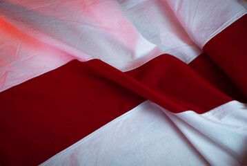 Belarus protest flag color over brick tunnel arch. Old style Belarus flag, white, red and white colors.