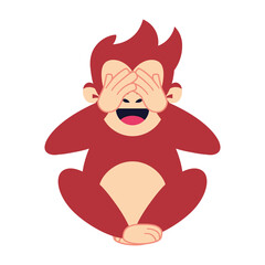 Isolated shy emoji funny red chimpanzee icon - Vector