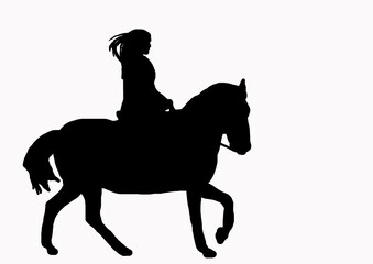 Fototapeta na wymiar cheval monte femme silhouette