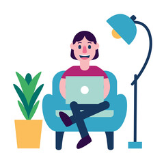 Isolated woman workoffice job freelance icon- Vector