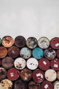 Bunch of old, rusted petrol barrels; petrol barrels pattern