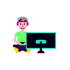 Isolated boy screen gamer pc videogame player icon- Vector