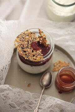 Marzipan-mascarpone mousse, spicy plum pulp, tuile..