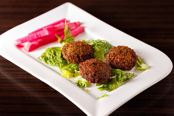 Mid eastern Falafel appetizer on a white plate