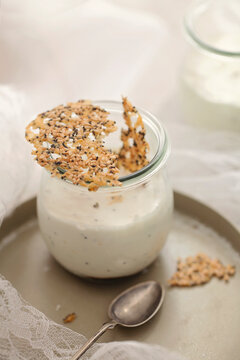 Parmezan tuile & Marzipan mousse in white