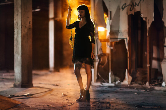 Gothic woman during magic hour