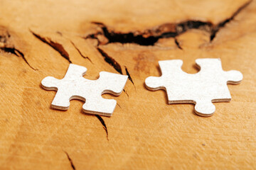 Fototapeta premium Two puzzle pieces.Close-up of puzzle pieces 