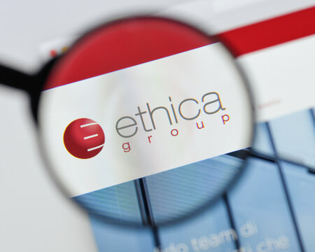 Milan, Italy - August 20, 2018: Ethica Corporate Finance website homepage. Ethica Corporate Finance logo visible.
