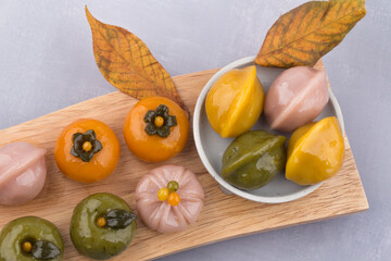Korean traditional food various shapes of half-moon-shaped rice cake.