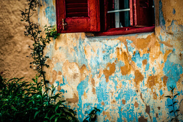 View of the facade of an old house in Greece
