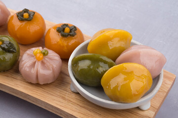 Korean traditional food various shapes of half-moon-shaped rice cake.