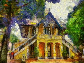 Obraz premium Gothic architecture illustration yellow ancient house impressing