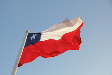 Chilean flag blowing in the wind