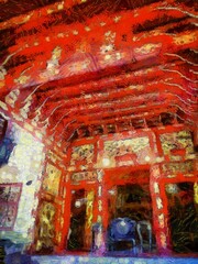 Obraz premium mansion ancient chinese architecture Illustrations creates ant style impressionis of painting.